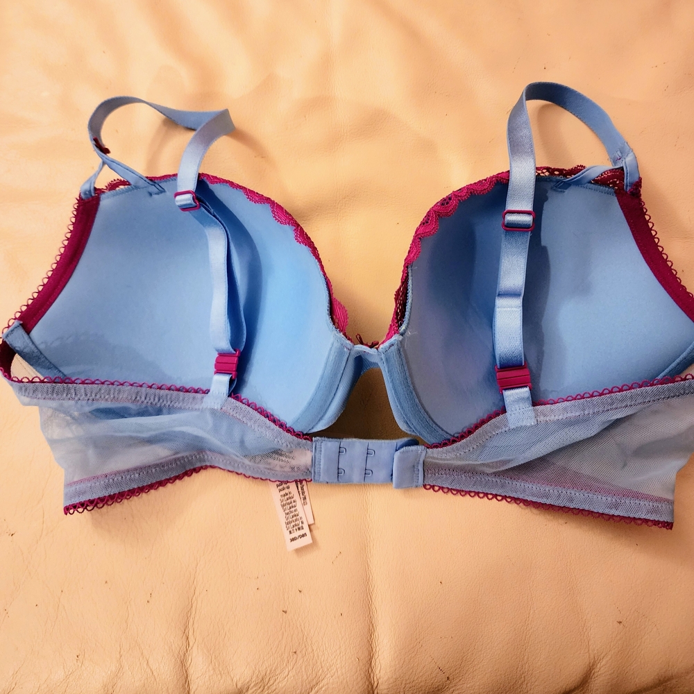38D Victoria's Secret Sky Blue and Magenta Lace Push Up Bra - Picture 5 of 12